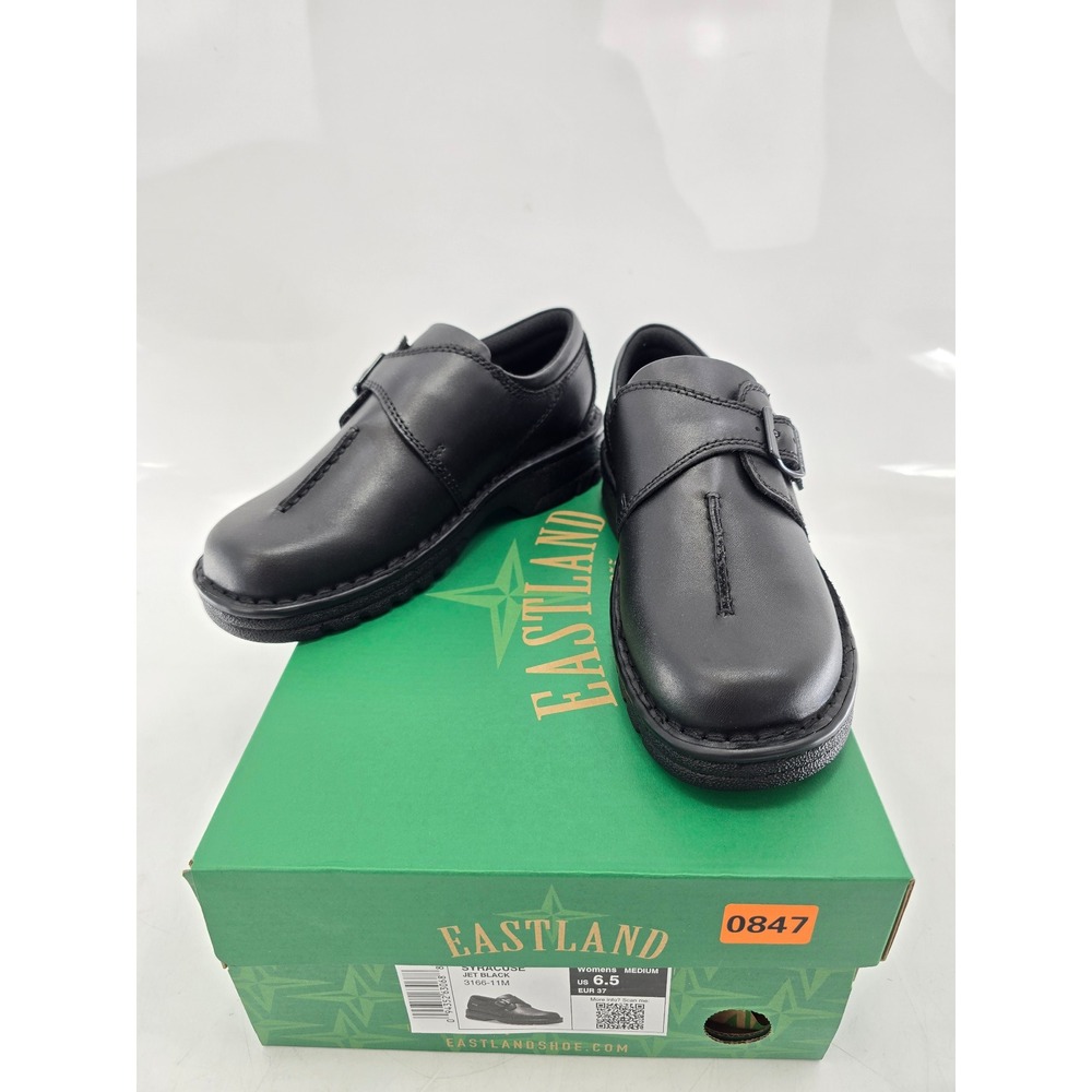 Eastland Syracuse Loafers Womens 6.5 Jet Black Monk Strap Leather Shoes - New